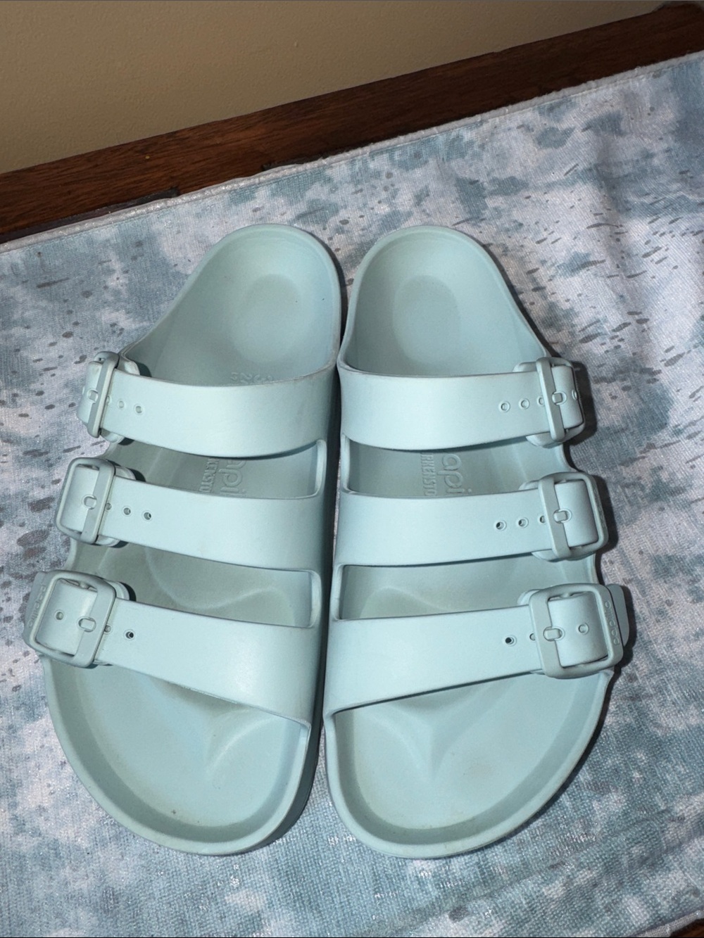 Triple-strap Slide Sandals in Pale Mint